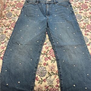 LOFT Blue Straight Leg Jeans with Pearl Details